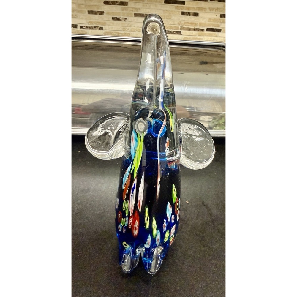 Murano Cobalt Blue Millefori Elephant Paper Weight